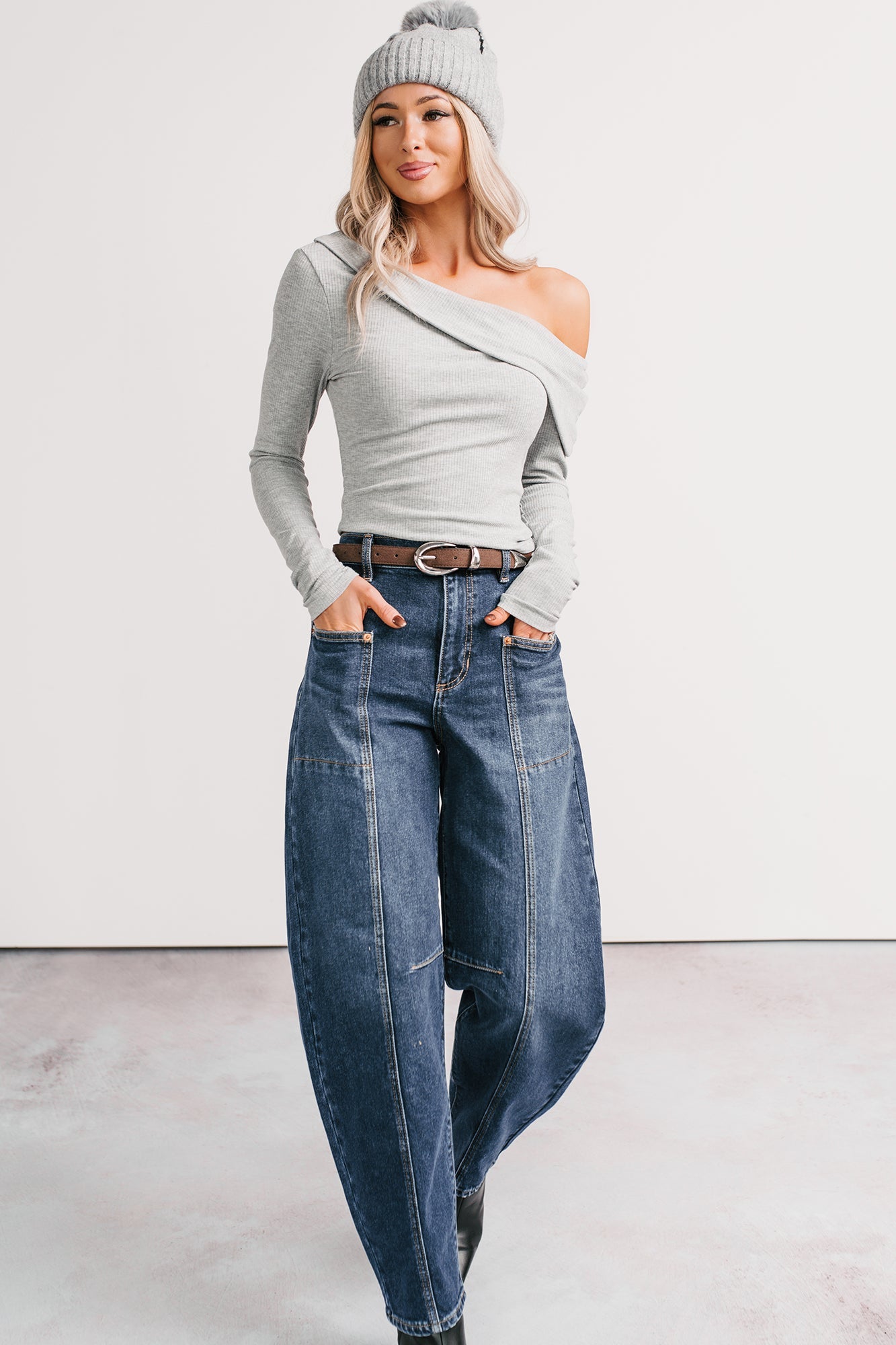 River High Rise Phoenix Textile Barrel Jeans (Dark Wash)