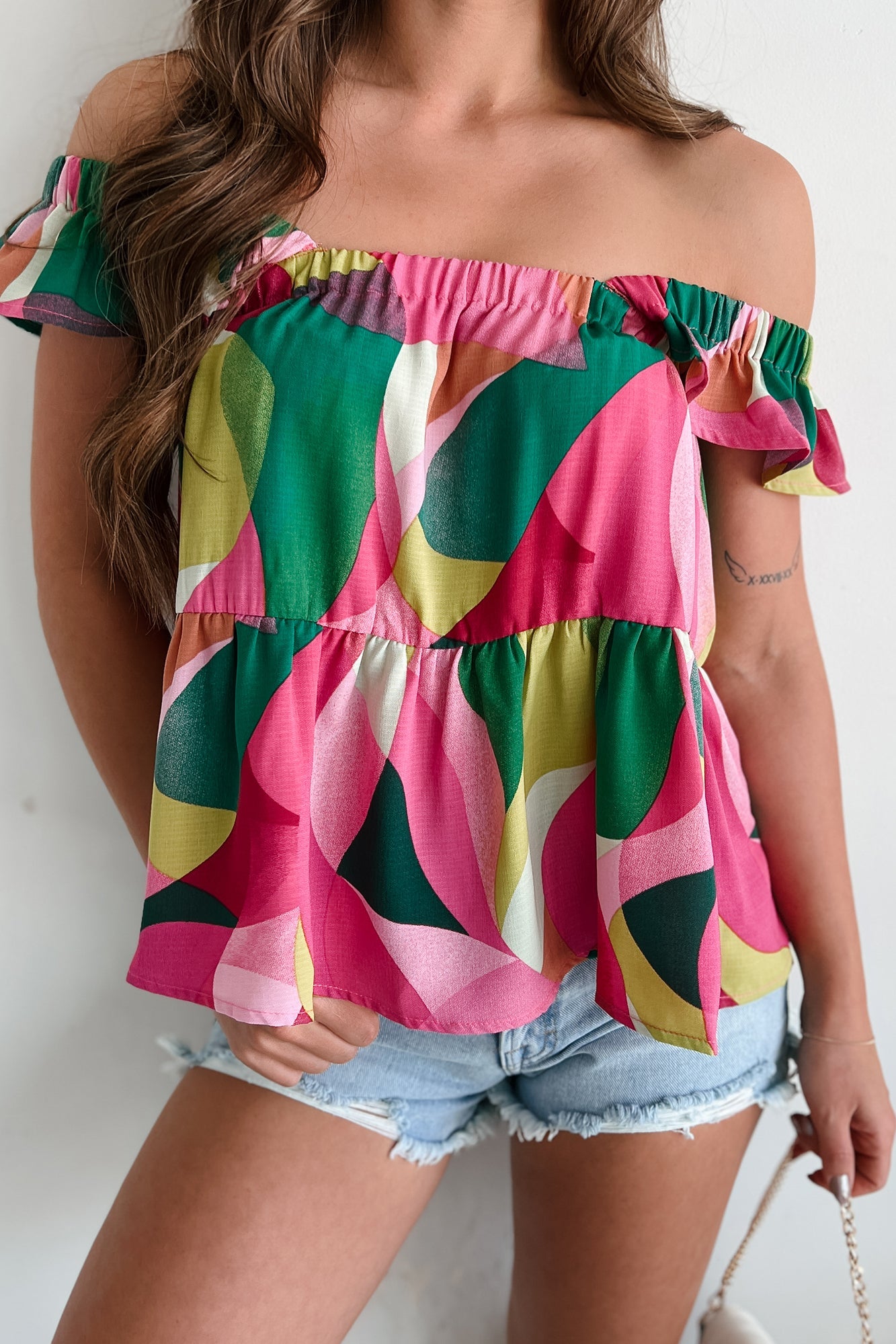 Strawberry Fields Printed Ruffle Babydoll Top (Fuchsia)