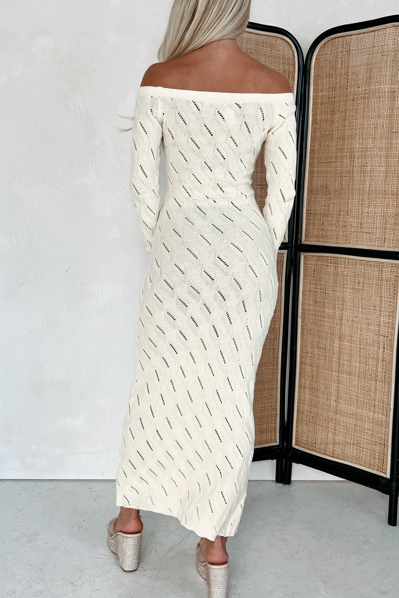 Successfully Stylish Off The Shoulder Sweater Maxi Dress (Cream)