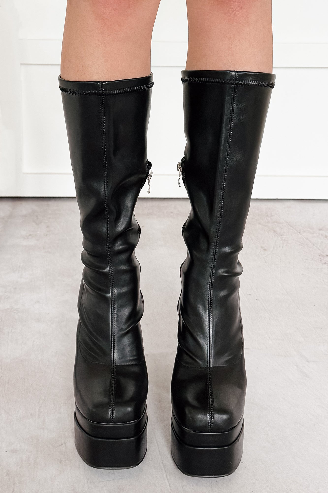 Viviana Faux Leather Chunky Platform Boots (Black)